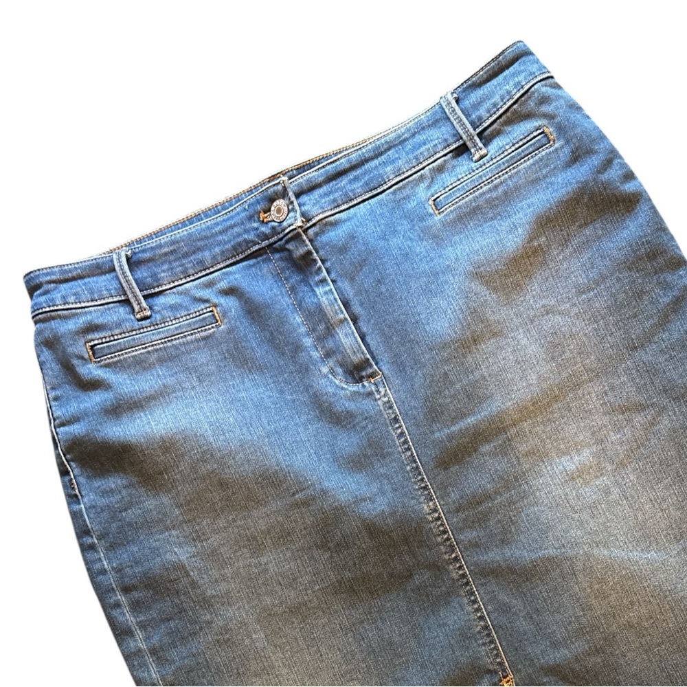Talbots Jean Pencil Skirt In Blue w Front Slit